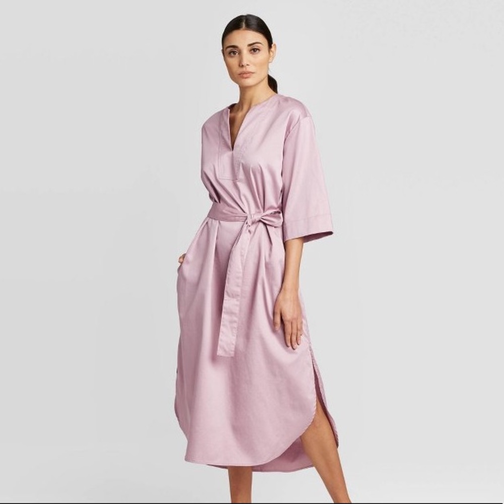 V-Neck 3/4 Sleeve Midi Dress